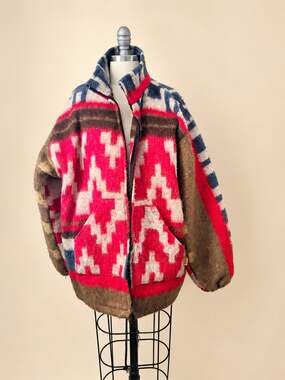 Vintage Molina Indian Drawing Jacket XL Southwestern Geometric Batwing Zip